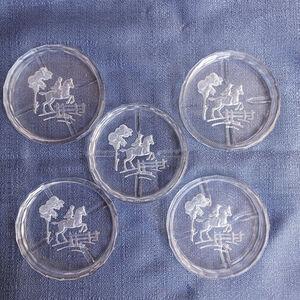 Glass Drink Coasters Steeple Chase Hunting Horse Set Of 5